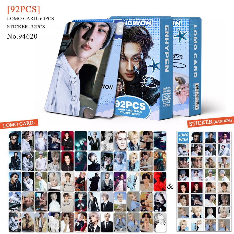 ENHYPEN Lomocard & Sticker Set – 92PCS (60 Lomocards + 32 Random Stickers) | Aesthetic Photo Card Collection for Fans