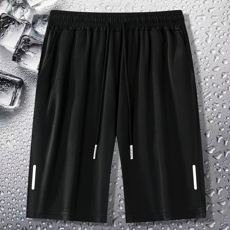 [Private Exclusive] Summer Ice Sense Quick-drying Sports Loose Shorts Mens Ice Silk Casual Breathable All-match Pants Single Pole Shorts [Black]] 