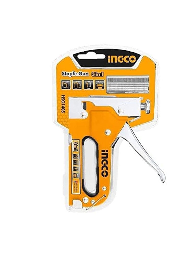 INGCO INGCO 3‑in‑1 Staple Gun HSG1405 – Manual Heavy‑Duty Stapler with Nails and U‑Staples  - Image 1