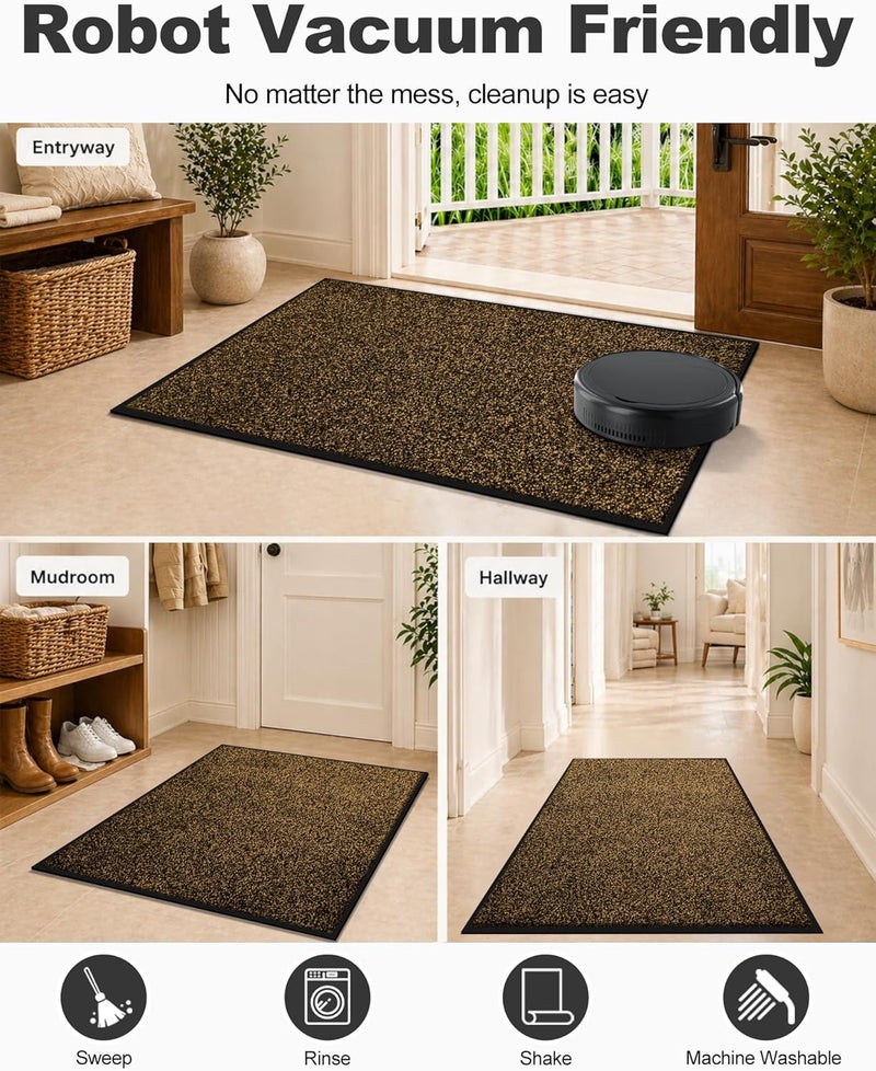 ميباو حصيرة باب ميباو لامتصاص الأوساخ للاستخدام الداخلي والخارجي، مقاس 24" x 36"، لون بني أسود، قابلة للغسيل، مانعة للانزلاق، مثالية للمداخل والأحذية، تتميز بقدرة عالية على امتصاص الأوساخ. - Image 5