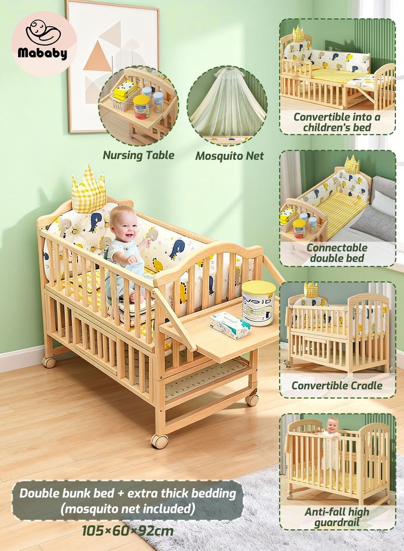 ما بيبي سرير أطفال قابل للتحويل إلى سرير ٧ في ١، وأريكة للأطفال ومكتب | سرير أطفال متعدد الاستخدامات مع لوحة فنية قابلة للطي، ووضعية النوم بجانب السرير، ومساحة تخزين | طقم فراش ٥ قطع متضمن - ١٠٥*٦٠*٩٢ سم - Image 1