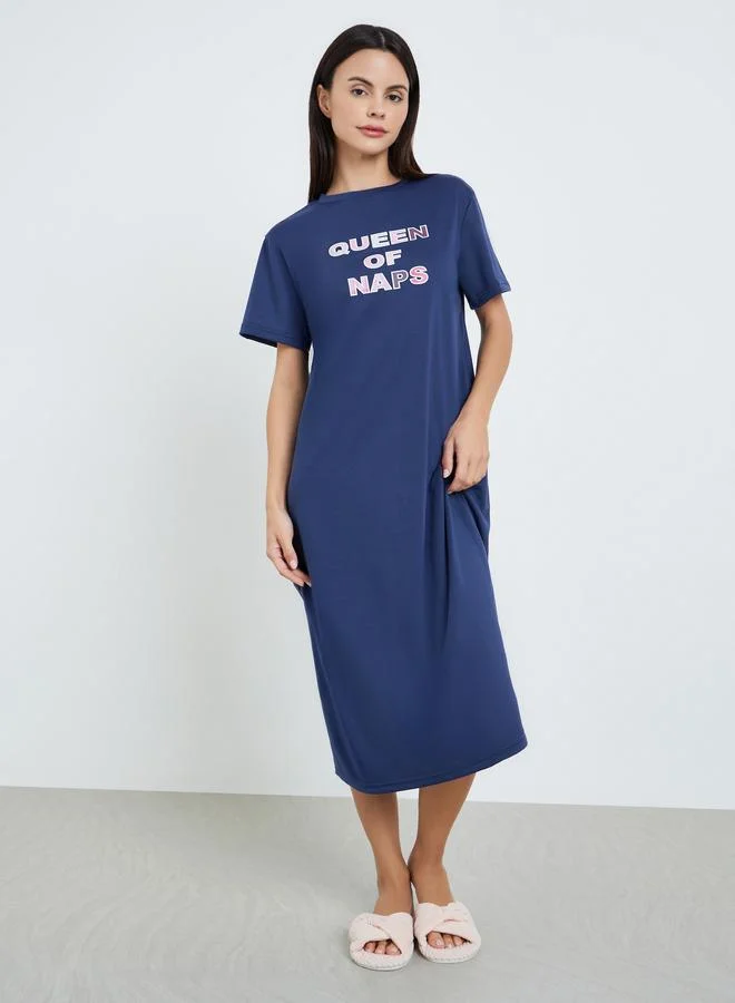 Styli Women Navy Blue Graphic Print Midi Dress