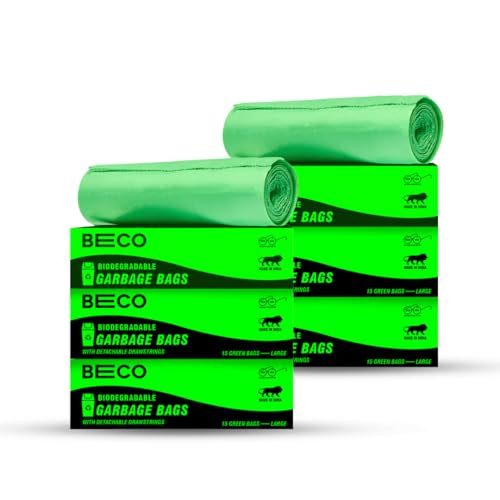 Beco Eco-Friendly Garbage Bags | 90 Pcs | Large- 24 x 32 Inches | 15 Bags x 6 Rolls | Green | Dustbin/Trash Bags with Detachable Drawstrings | For Dry & Wet waste - Image 1