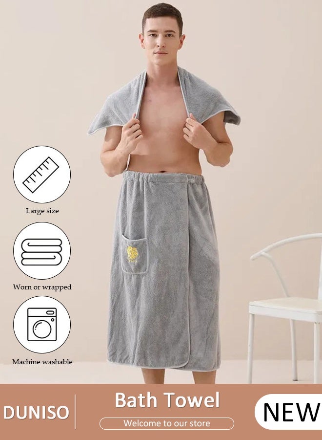 DUNISO منشفة حمام رجالية ملفوفة مع جيب ومنشفة ساونا قابلة للتعديل ومنشفة لف الجسم قابلة للارتداء وممتصة للماء وسريعة الجفاف ومنشفة استحمام من الألياف الدقيقة - Image 1