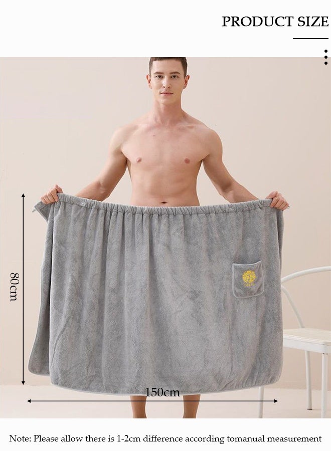 DUNISO منشفة حمام رجالية ملفوفة مع جيب ومنشفة ساونا قابلة للتعديل ومنشفة لف الجسم قابلة للارتداء وممتصة للماء وسريعة الجفاف ومنشفة استحمام من الألياف الدقيقة - Image 2