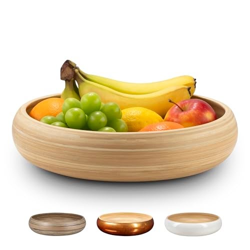 LEXA 12 Handmade Natural Bamboo Wooden Fruit Bowl for Kitchen Counter  130 oz Lightweight Large Bamboo Wood Salad Bowl