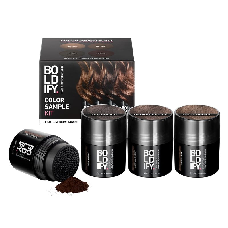 Boldify Hair Fibers Color Sample Kit - Fill In Thinning and Fine Hair for an Instantly Fuller, Thicker Look - 14 Shades for Women & Men - Light + Medium Browns - Image 1