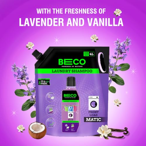 Beco Natural Liquid Detergent Front Load-4L Refill Pack | Tough Stain Removal | Lavender & Vanilla Freshness | Retains Brightness & Shine | Chemical Free | Front Load Washing Machine Detergent Liquid - Image 3
