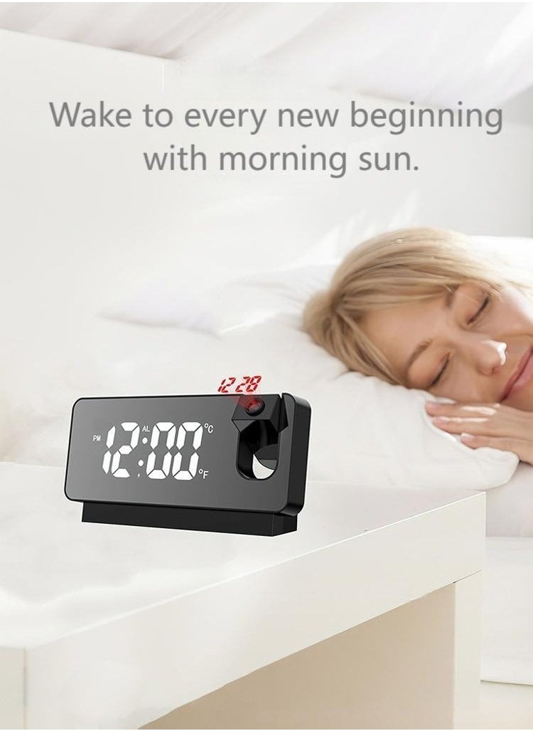 Generic - Modern Digital LED Tabletop And Wall Ceiling Projection Alarm Clock Large Display Screen 180 Degree Wide Protector For Home Office Living Bed Room Decor Big Clock Date Day Week Temperature USB Powered - Image 1