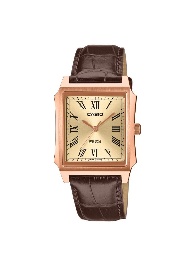 Casio MTP-B190RGL-9B Classic Design Brown Leather Analog Men's Watch - 41 × 31.5 × 8.1 mm
