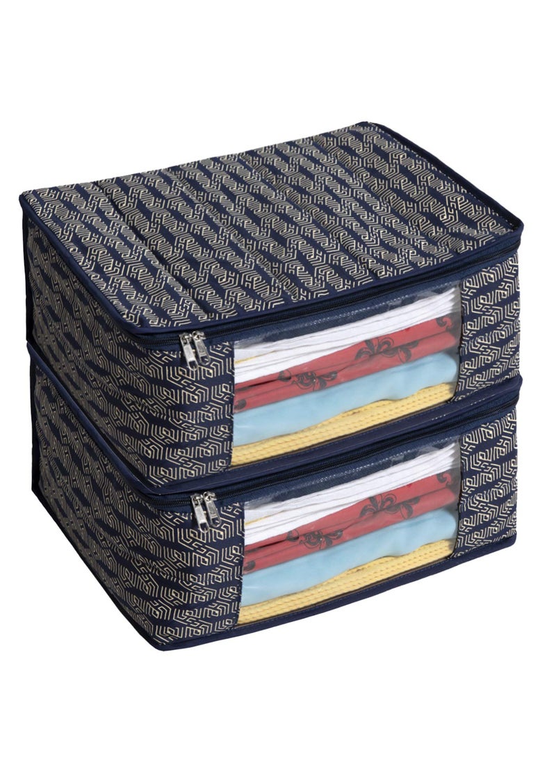 HomeStrap Homestrap Printed Petticoat Cotton CoverWardrobe Clothes Organizer Navy Blue Pack of 2  - Image 1