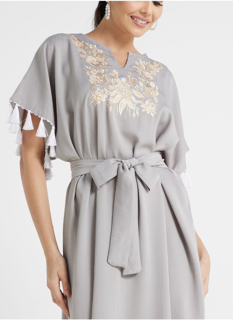 hayas closet - Embroidered Belted Jalabiya - Image 1