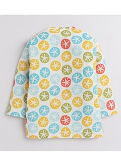 Polka Tots Polka Tots Full Sleeves Star Print Angrakha Top With Piping Dhoti - Cream  - Image 3