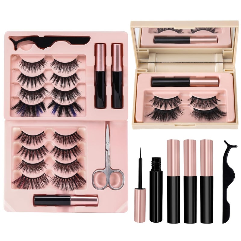 SIMER Magnetic Eyelashes and Eyeliner Kit, 10 Pairs 4D Magnetic Lashes Natural Look with Magnetic Eyeliners and Tweezers, Reusable Magnetic False Lashes Easy to Wear No Glue Needed 
