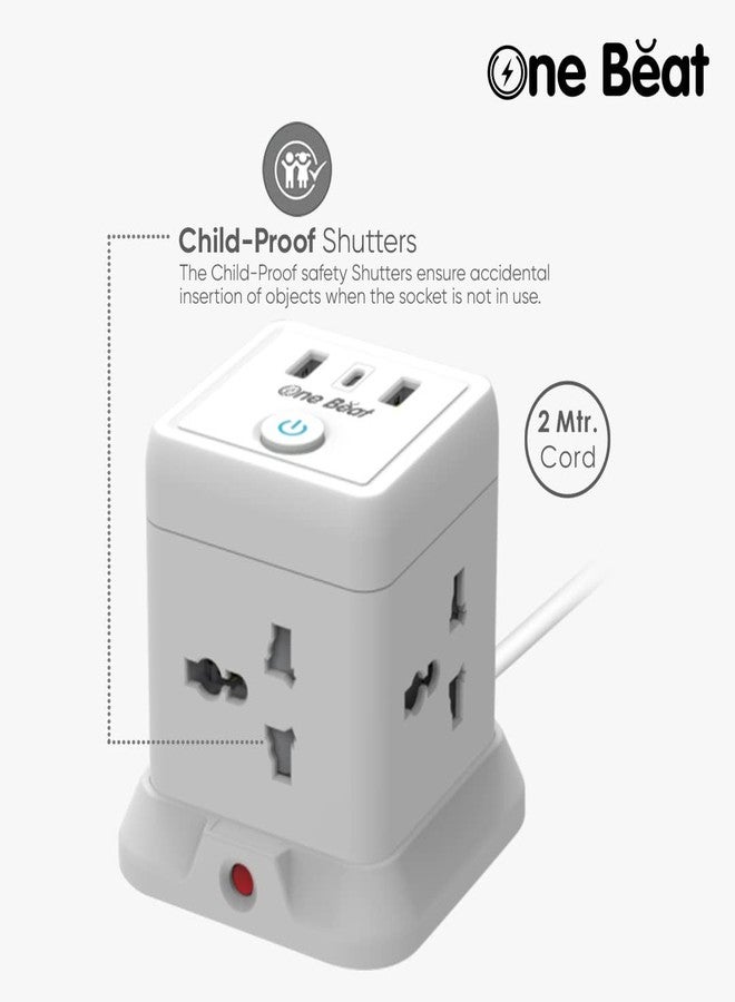 One Beat لوحة تمديد الشحن السريع One Beat Cube Pro 20W PD مع منفذ USB C ومقابس عالمية ومنافذ شحن سريع 20 واط مع واقي من زيادة التيار (4 مقابس + 2 USB + 1 Type C) - Image 3