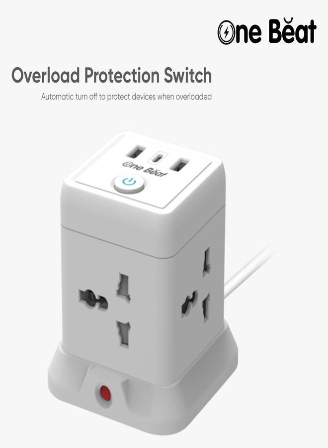 One Beat لوحة تمديد الشحن السريع One Beat Cube Pro 20W PD مع منفذ USB C ومقابس عالمية ومنافذ شحن سريع 20 واط مع واقي من زيادة التيار (4 مقابس + 2 USB + 1 Type C) - Image 4
