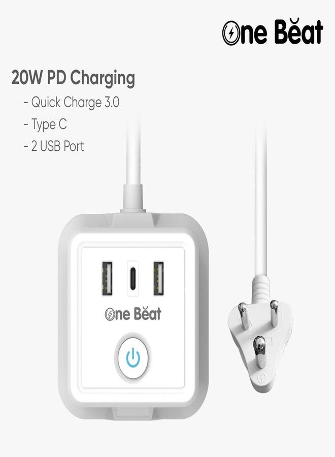 One Beat لوحة تمديد الشحن السريع One Beat Cube Pro 20W PD مع منفذ USB C ومقابس عالمية ومنافذ شحن سريع 20 واط مع واقي من زيادة التيار (4 مقابس + 2 USB + 1 Type C) - Image 2