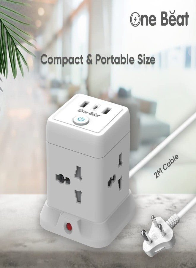 One Beat لوحة تمديد الشحن السريع One Beat Cube Pro 20W PD مع منفذ USB C ومقابس عالمية ومنافذ شحن سريع 20 واط مع واقي من زيادة التيار (4 مقابس + 2 USB + 1 Type C) - Image 5