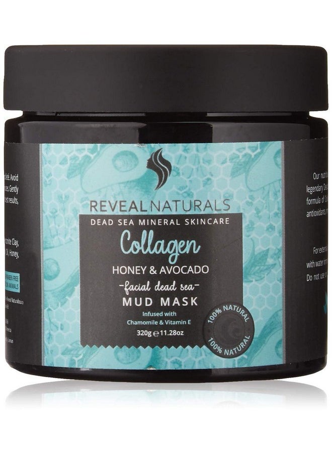 reveal naturals All Natural & Authentic Dead Sea Mud Mask For Face & Body Infused With Collagen Avocado And Honey Vegan Unscented Treats Blackhead Pores (11.28 Oz) 