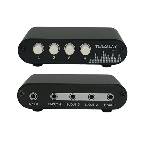 TENEALAY 4 in 1 Out / 1 in 4 Out AUX 3.5mm Stereo Audio Input Signal Source Switcher, 4-Way Switch Selector Splitter Box M41