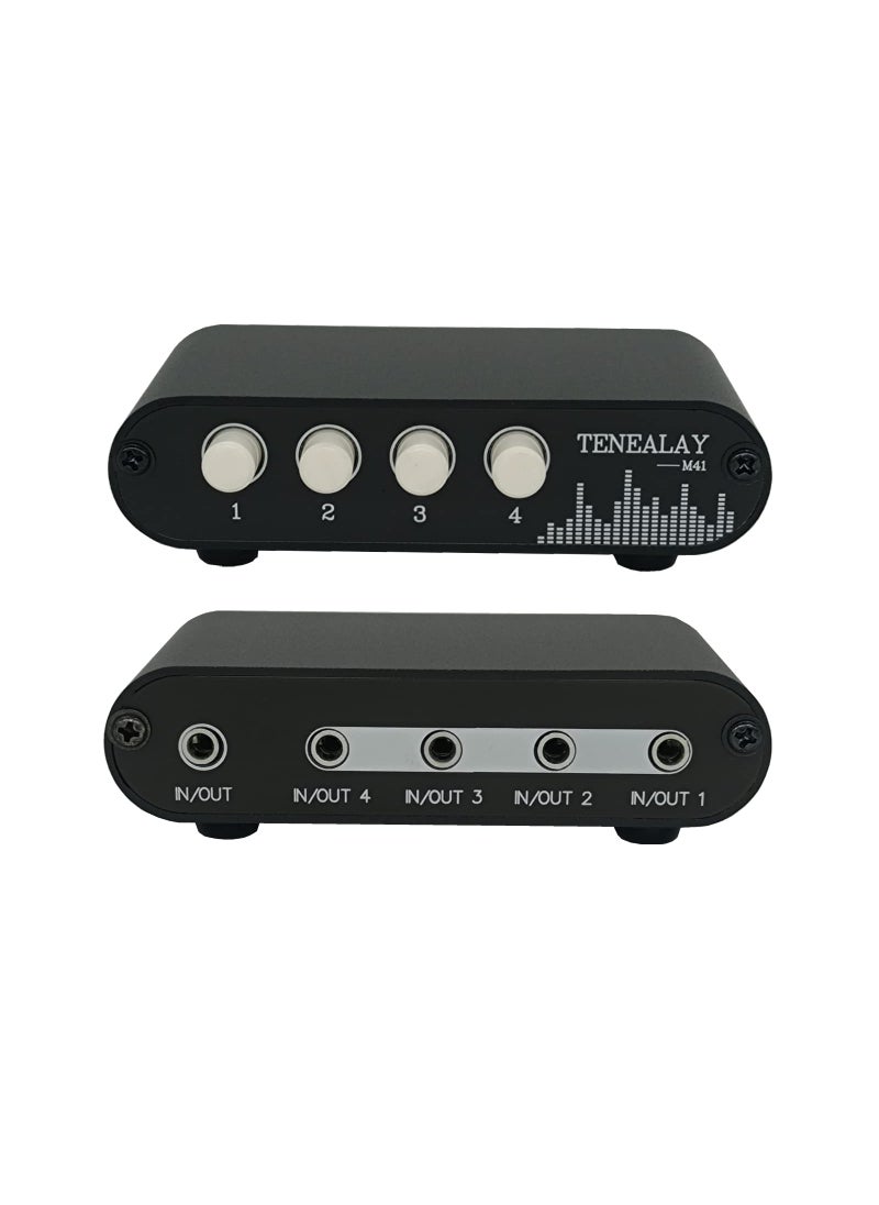 TENEALAY TENEALAY 4 in 1 Out / 1 in 4 Out AUX 3.5mm Stereo Audio Input Signal Source Switcher, 4-Way Switch Selector Splitter Box M41  - Image 1