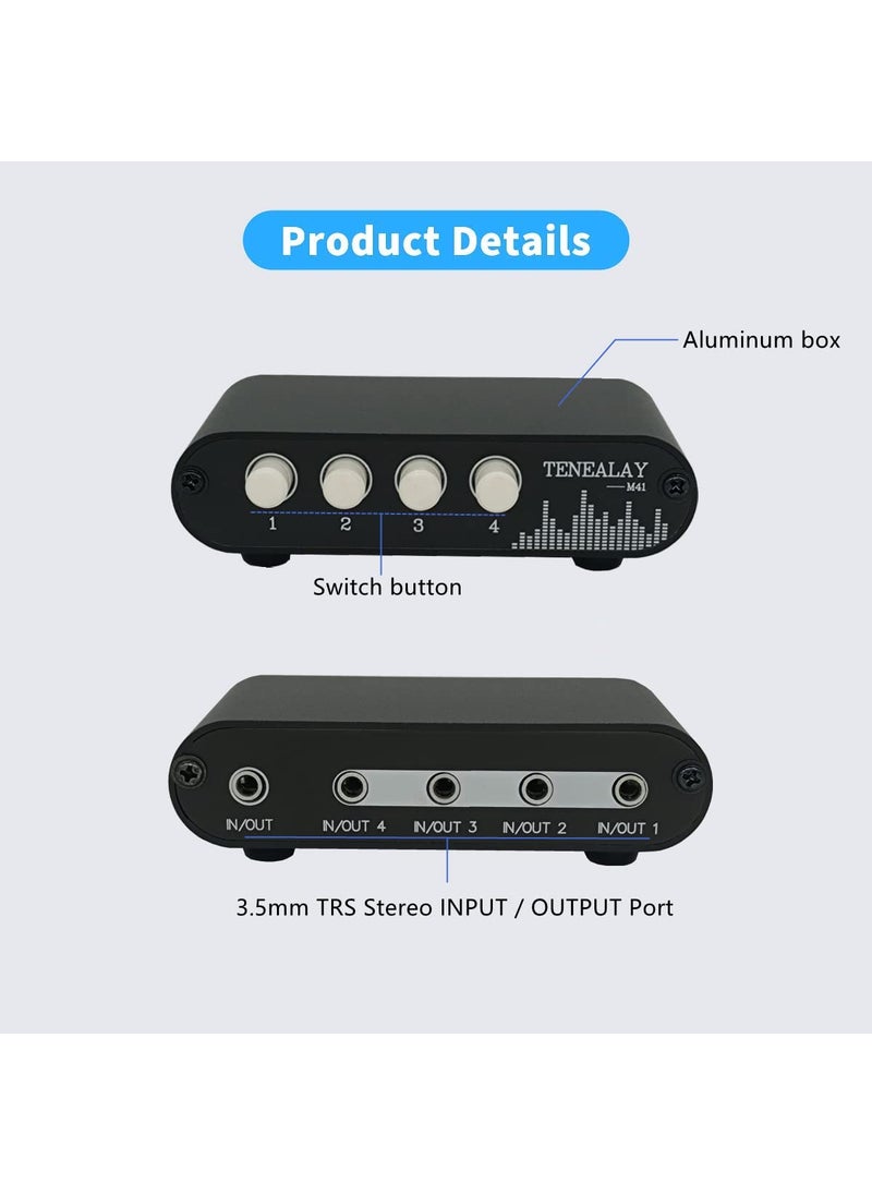 TENEALAY TENEALAY 4 in 1 Out / 1 in 4 Out AUX 3.5mm Stereo Audio Input Signal Source Switcher, 4-Way Switch Selector Splitter Box M41  - Image 4
