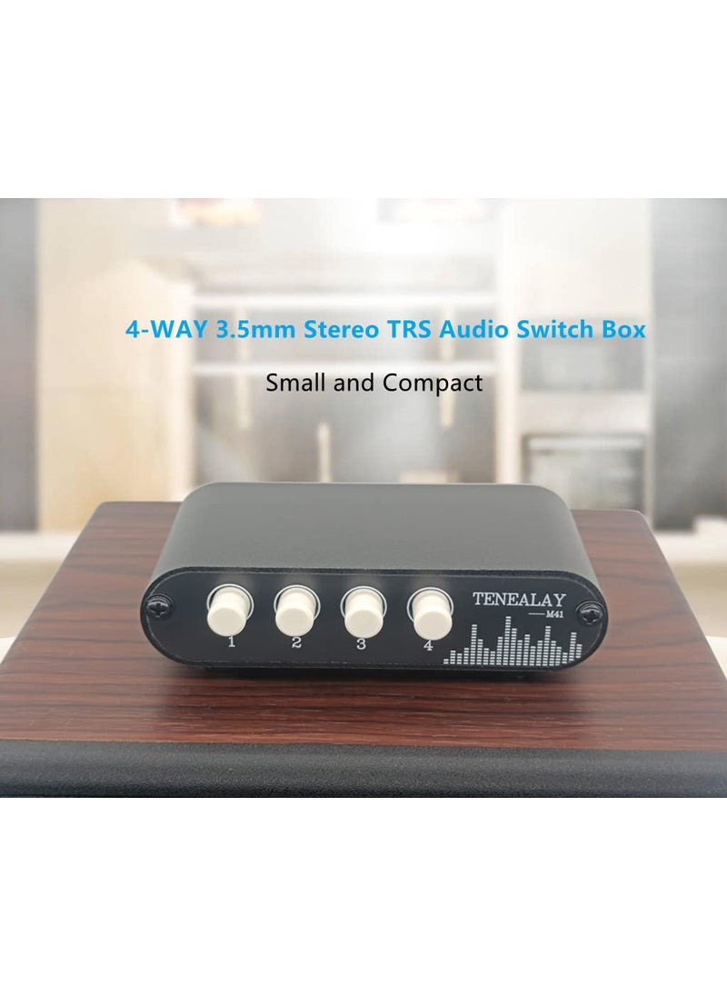 TENEALAY TENEALAY 4 in 1 Out / 1 in 4 Out AUX 3.5mm Stereo Audio Input Signal Source Switcher, 4-Way Switch Selector Splitter Box M41  - Image 2