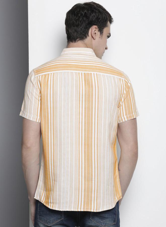 The Indian Garage Co Men Orange Striped Spread Collar Shirt - Image 4