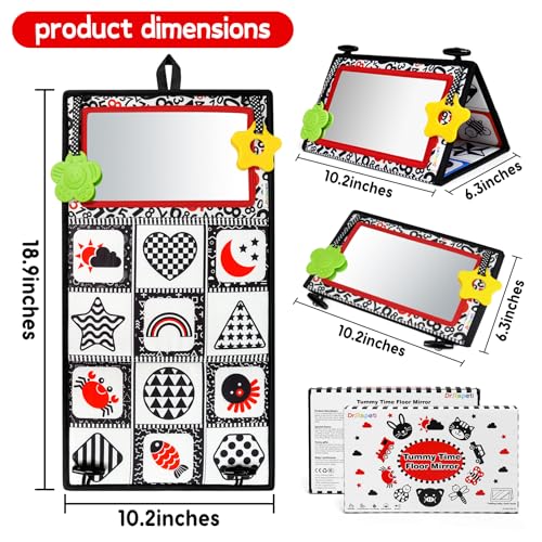 Dr.Rapeti Tummy Time Floor Mirror for Baby Infant Toddler Kids Black and White High Contrast Baby Toy with Teethers Floor Activity Toy Washable Non-Toxic - Image 2