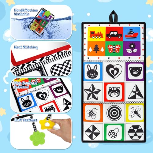 Dr.Rapeti Tummy Time Floor Mirror for Baby Infant Toddler Kids Black and White High Contrast Baby Toy with Teethers Floor Activity Toy Washable Non-Toxic - Image 4