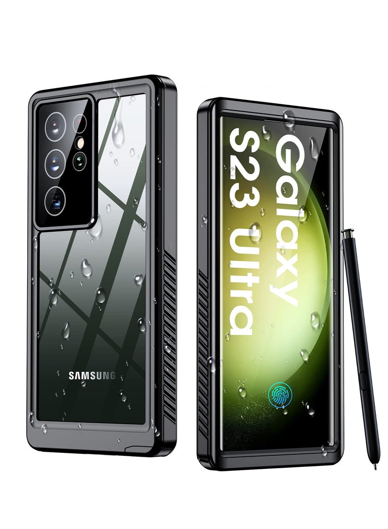 KASTWAVE KASTWAVE الحماية القصوى لهاتف Samsung Galaxy S23 Ultra، واقي شاشة عدسة مدمج، مقاوم للصدمات لكامل الجسم، مقاوم للسقوط، مقاوم للغبار، حافظة للاستخدام تحت الماء لهاتف Galaxy S23 Ultra 5G 6.8 بوصة (أسود) - Image 1