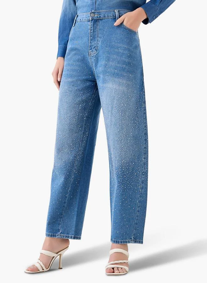 2Xtremz  2Xtremz Mid-Rise Jeans with Embellished Detail for Women | Best Price UAE