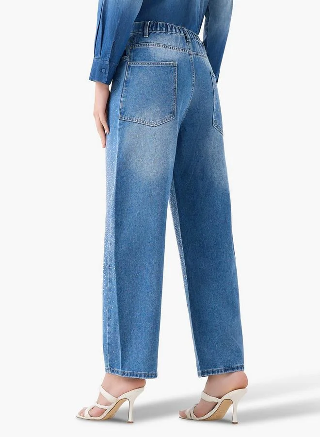 2Xtremz  2Xtremz Mid-Rise Jeans with Embellished Detail for Women | Best Price UAE