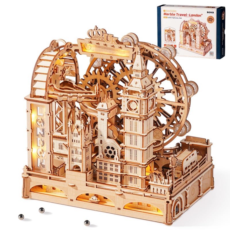 ROKR 3D Wooden Puzzles for Adults,Marble Travel London,431Piece 3D Puzzles,Marble Run Gift for Adults - Image 1