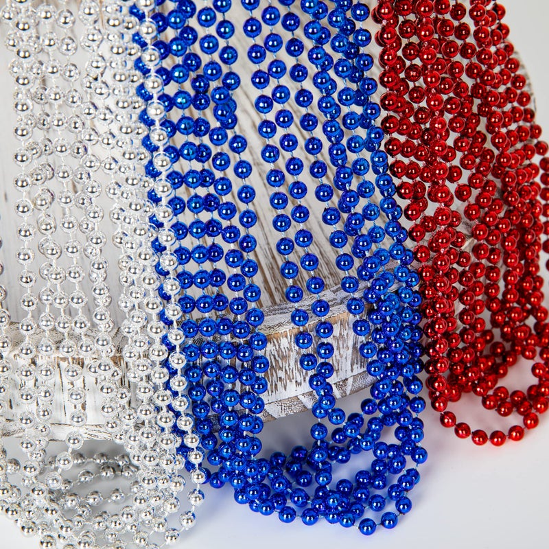 EOBOH 4th of July Party Favors, 12PCS Veterans Day Necklaces Bulk, Fourth of July Red Blue Silver Beads Necklace, Veterans Day Patriotic Beads Bulk for Parade Party Celebration Favors Decorations - Image 4
