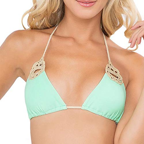 Luli Fama Women's Corazon Loco Crochet Cut Out Triangle Bikini Top, Mint Convertible, Large - Image 4