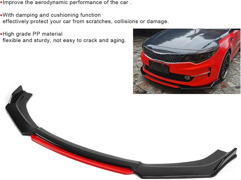 OVAQUIXI Front Bumper Lip PP Black Red Universal - Image 4