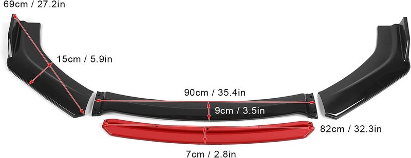 OVAQUIXI Front Bumper Lip PP Black Red Universal - Image 3
