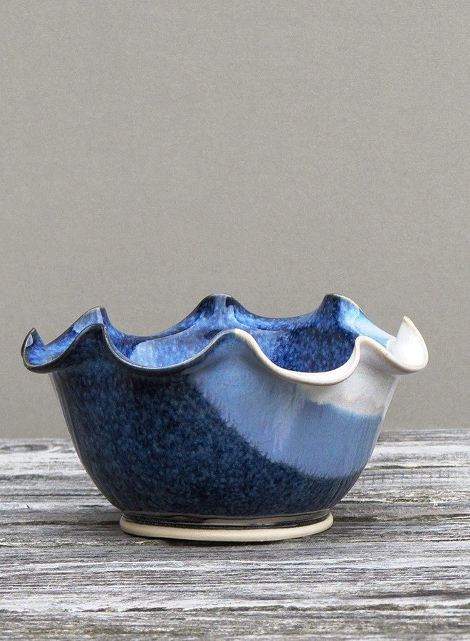 Castle Arch Pottery Ireland Medium Wavy Serving Bowl Hand-Thrown Original Pottery Design Measures 8.5 inches Diameter with Blue Spiral Finish - Image 2