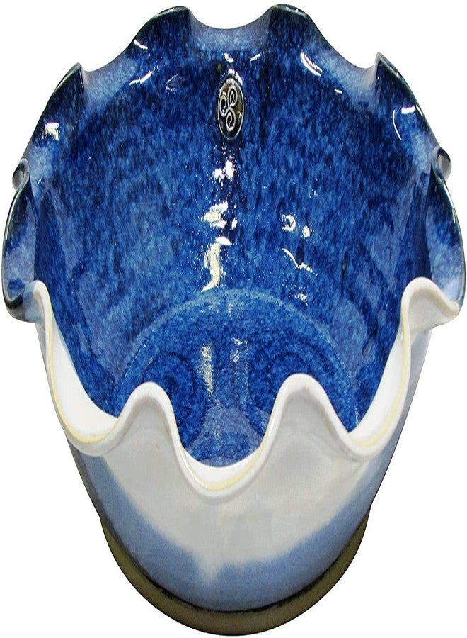Castle Arch Pottery Ireland Medium Wavy Serving Bowl Hand-Thrown Original Pottery Design Measures 8.5 inches Diameter with Blue Spiral Finish - Image 1