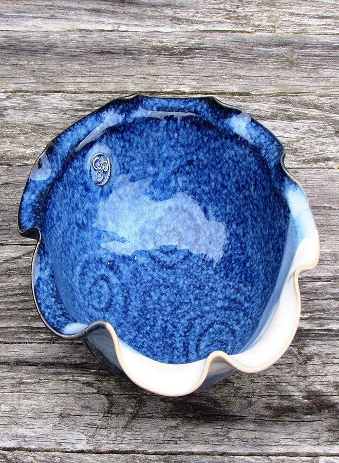 Castle Arch Pottery Ireland Medium Wavy Serving Bowl Hand-Thrown Original Pottery Design Measures 8.5 inches Diameter with Blue Spiral Finish - Image 4