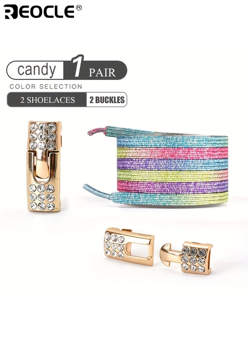 ريوكل أربطة أحذية أنيقة مرنة بدون ربط مشبك مغناطيسي للإفلات السريع مع زينة ألماسية لامعة أربطة بدون عقد لأحذية النساء الرياضية والقماشية تثبيت آمن قابل للتعديل مريح - Image 3