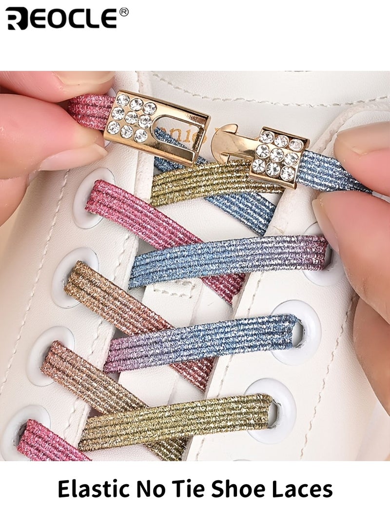 ريوكل أربطة أحذية أنيقة مرنة بدون ربط مشبك مغناطيسي للإفلات السريع مع زينة ألماسية لامعة أربطة بدون عقد لأحذية النساء الرياضية والقماشية تثبيت آمن قابل للتعديل مريح - Image 1