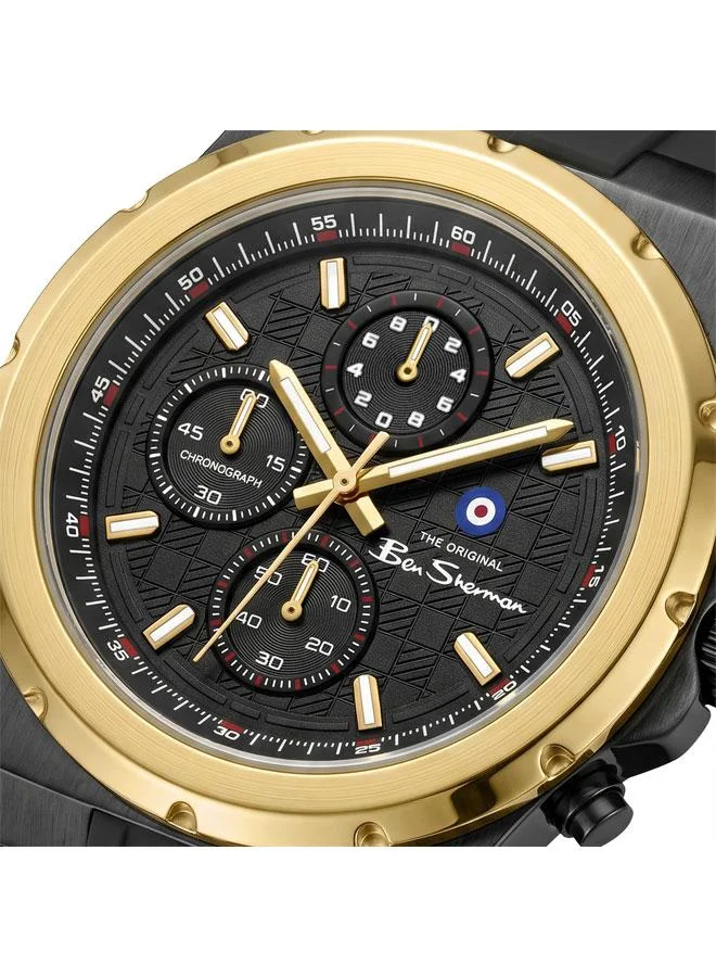 بين شيرمان Manchester  Black Dial Black Silicone Strap Chronograph Watch for Men, 43mm