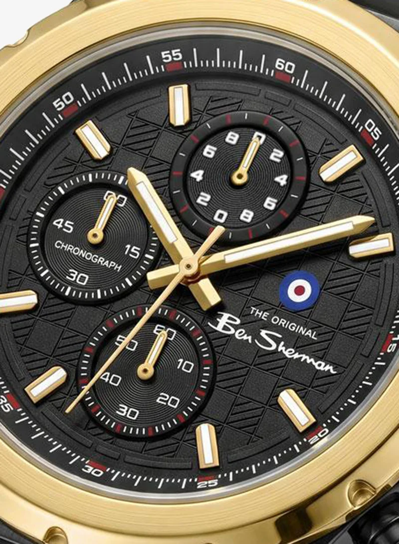 Ben Sherman Manchester  Black Dial Black Silicone Strap Chronograph Watch for Men, 43mm