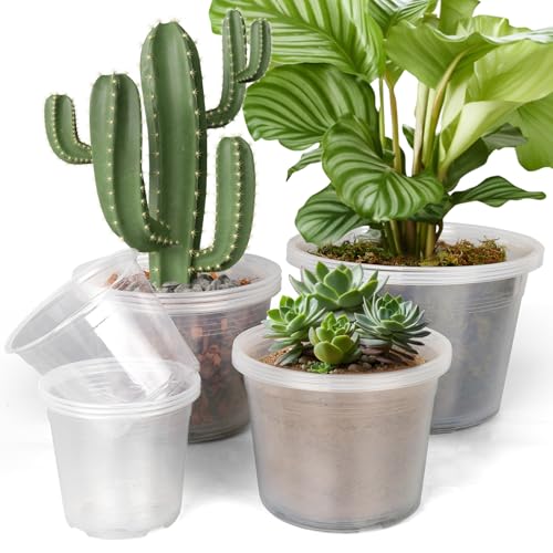 FUIJOL 6/8/10/12 Inch Large Clear Nursery Pots with Drainage, 16 Pack Clear Plastic Nursery Pots for Plants, Garden Seedling Starter Plant Pots for Succulents, Flower & Vegetable (6/8/10/12in-16Pack) - Image 1