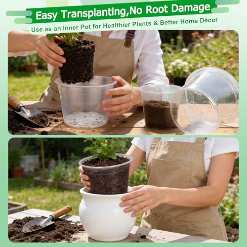 FUIJOL 6/8/10/12 Inch Large Clear Nursery Pots with Drainage, 16 Pack Clear Plastic Nursery Pots for Plants, Garden Seedling Starter Plant Pots for Succulents, Flower & Vegetable (6/8/10/12in-16Pack) - Image 5