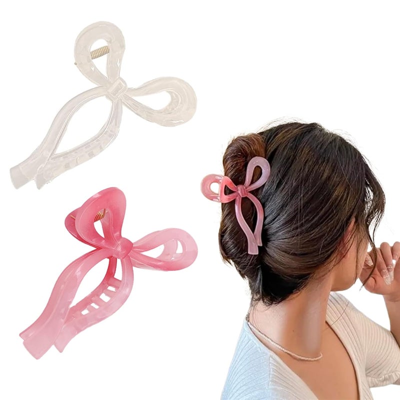 Ayesha Bows Claw Clips  2 Colors Ribbon Coquette Clips for Thick Hair and Girls Including Pink