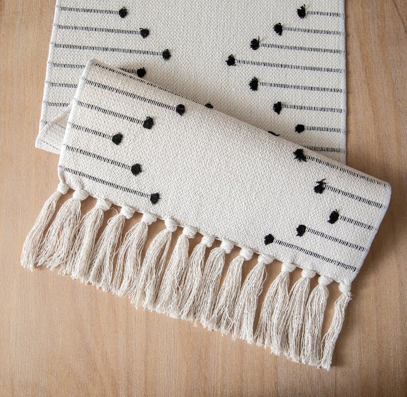 Caflife Boho Table Runner 13 x 48 Inch Long Natural Cotton Woven Runner with Tassels for Home Dining Table décor, for Modern Farmhouse Decor Coffee Table Runner, Black and Beige - Image 5