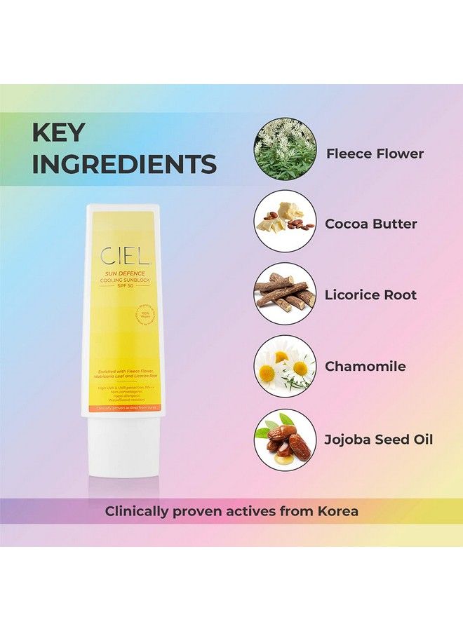 CIEL Sun Defence Water & Sweat Resistant Daily Glow Sunscreen Spf 50 With High Uva & Uvb Protection Pa+++; Cooling Sunblock Cream For Women & Men 50G - Image 4